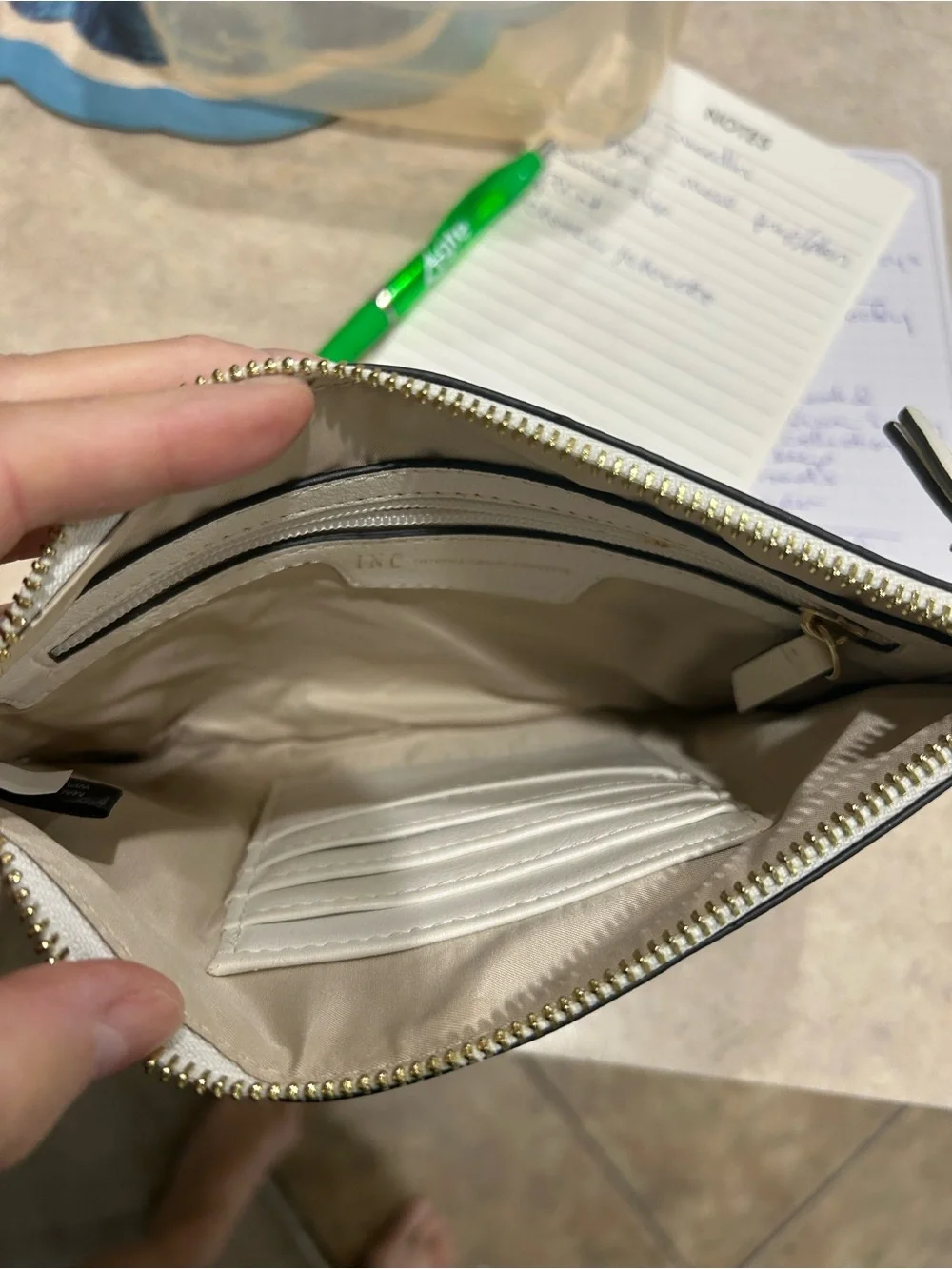 INC International Concepts White Leather Wristlet Clutch with Gold Studs